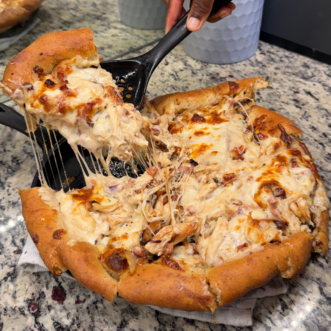 Creamy Chicken White Sauce Pizza with Italian Herb & Cheese Crust